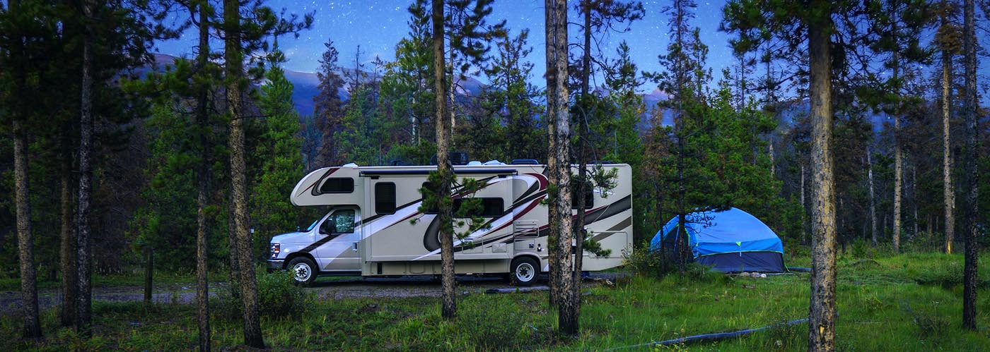 Motorhome In The Forest After An RV Inspection